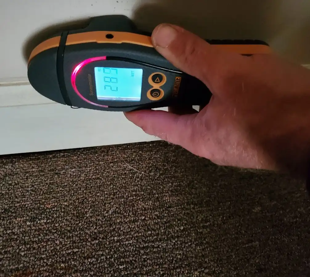 Moisture detection at baseboard during Burst Pipe Cleanup in Monterey